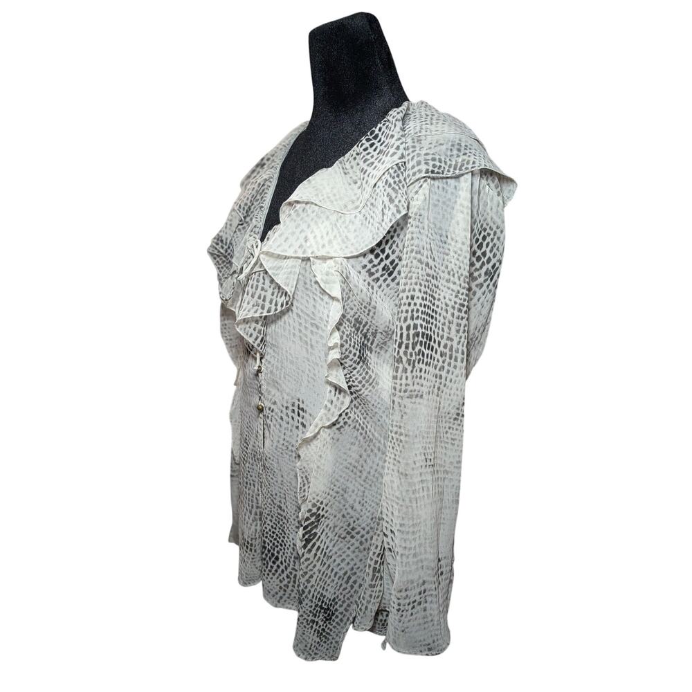 Zara Women’s Sz M Animal Print Ruffle Button Front Blouse Tie Neck Long Sleeve - Picture 6 of 12